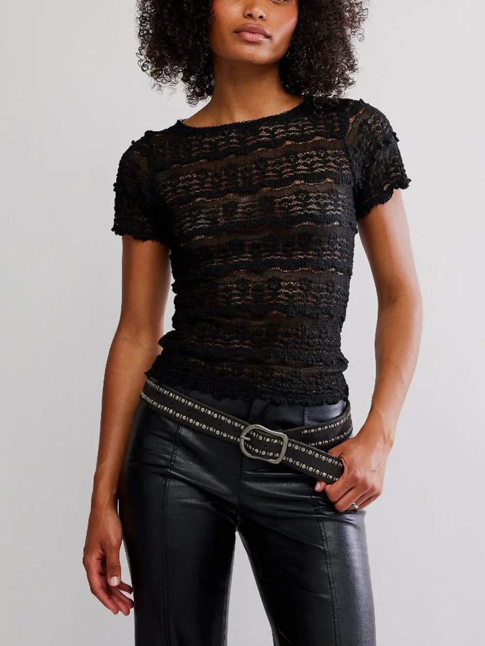 🆕 FREE PEOPLE Angelina Lace Tee / Black